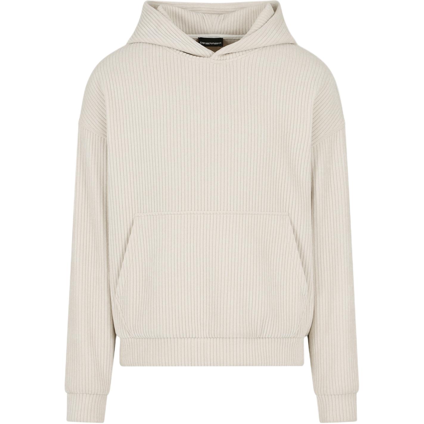 Emporio Armani Solid Ribbed Loose-Fit Hoodie Long Sleeve Off-White 6D1M6V-1JHNZ-0135