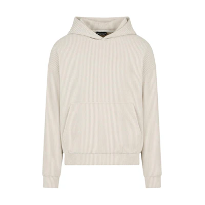 Emporio Armani Solid Ribbed Loose-Fit Hoodie Long Sleeve Off-White 6D1M6V-1JHNZ-0135