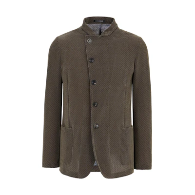 Emporio Armani Solid Single-Breasted Long Sleeve Jacket Coffee Brown H41G57-E1056-1401
