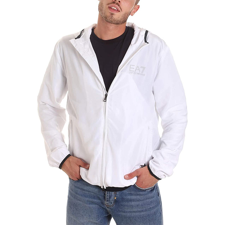 Shop 엠포리오 아르마니 솔리드 화이트 후드 긴팔 스웻셔츠 8NPB04-PNN7Z-1100