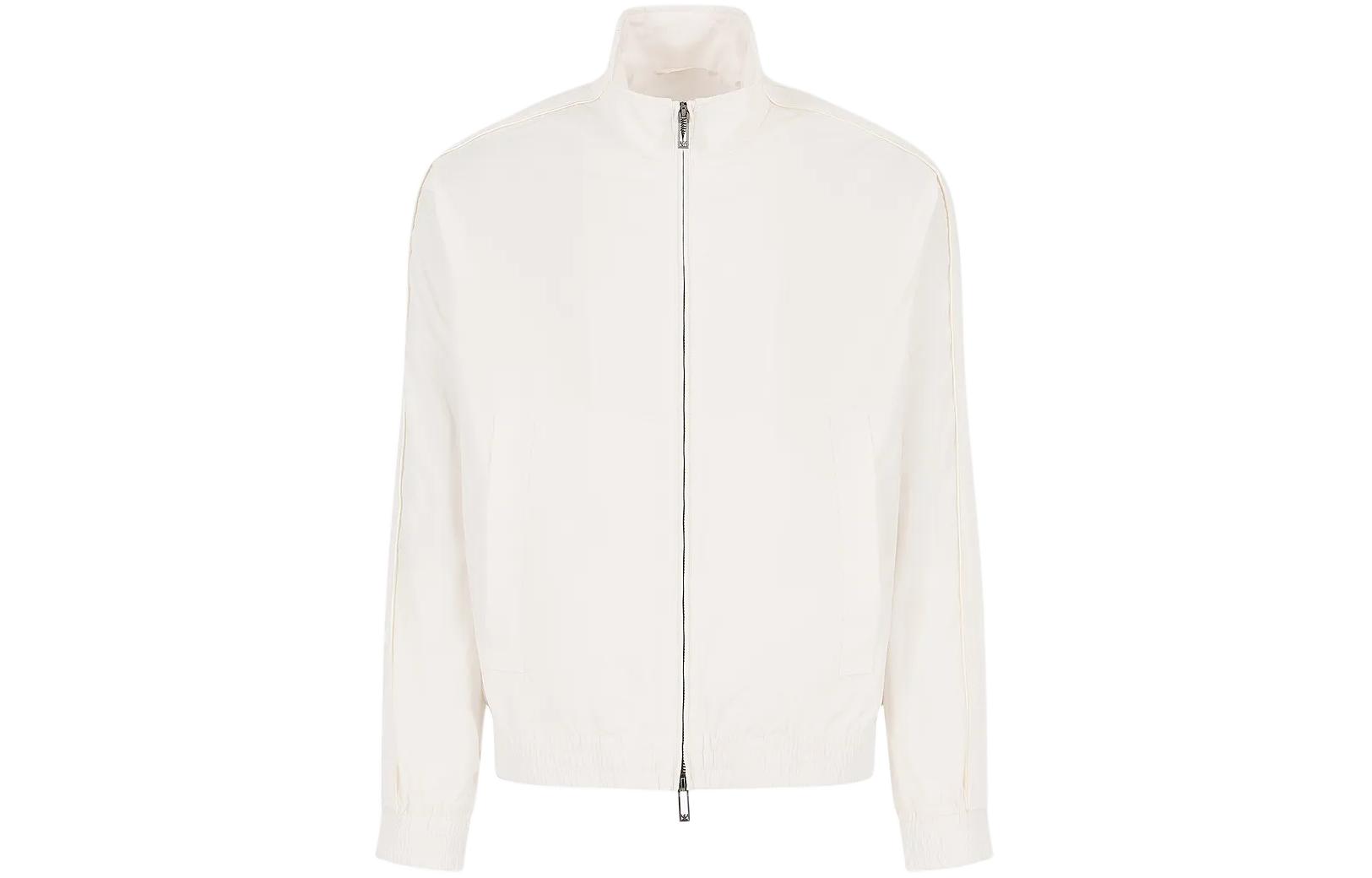 Emporio Armani Solid White Zip-Up Jacket with Stand Collar 3D1BH0-1NMPZ-0101