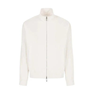 Emporio Armani Solid White Zip-Up Jacket with Stand Collar 3D1BH0-1NMPZ-0101