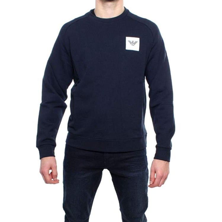 Shop エンポリオアルマーニ スクエアイーグルロゴ スウェットシャツ ネイビーブルー 6G1MD7-1J36Z-0922