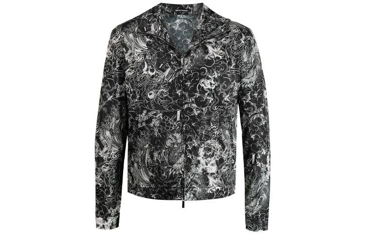 Emporio Armani SS21 Abstract Print Hooded Jacket Black A1R410-A107-1991