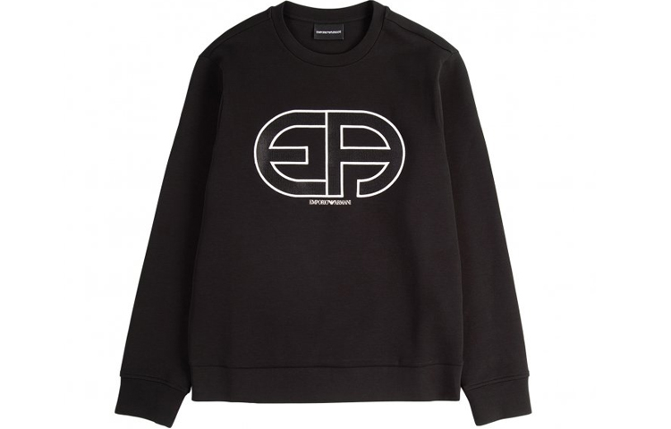 Emporio Armani SS21 Black Crewneck Printed Long Sleeve Pullover Sweater 3K1MG7-1JHSZ-0999