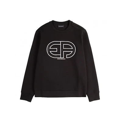 Emporio Armani SS21 Black Crewneck Printed Long Sleeve Pullover Sweater 3K1MG7-1JHSZ-0999