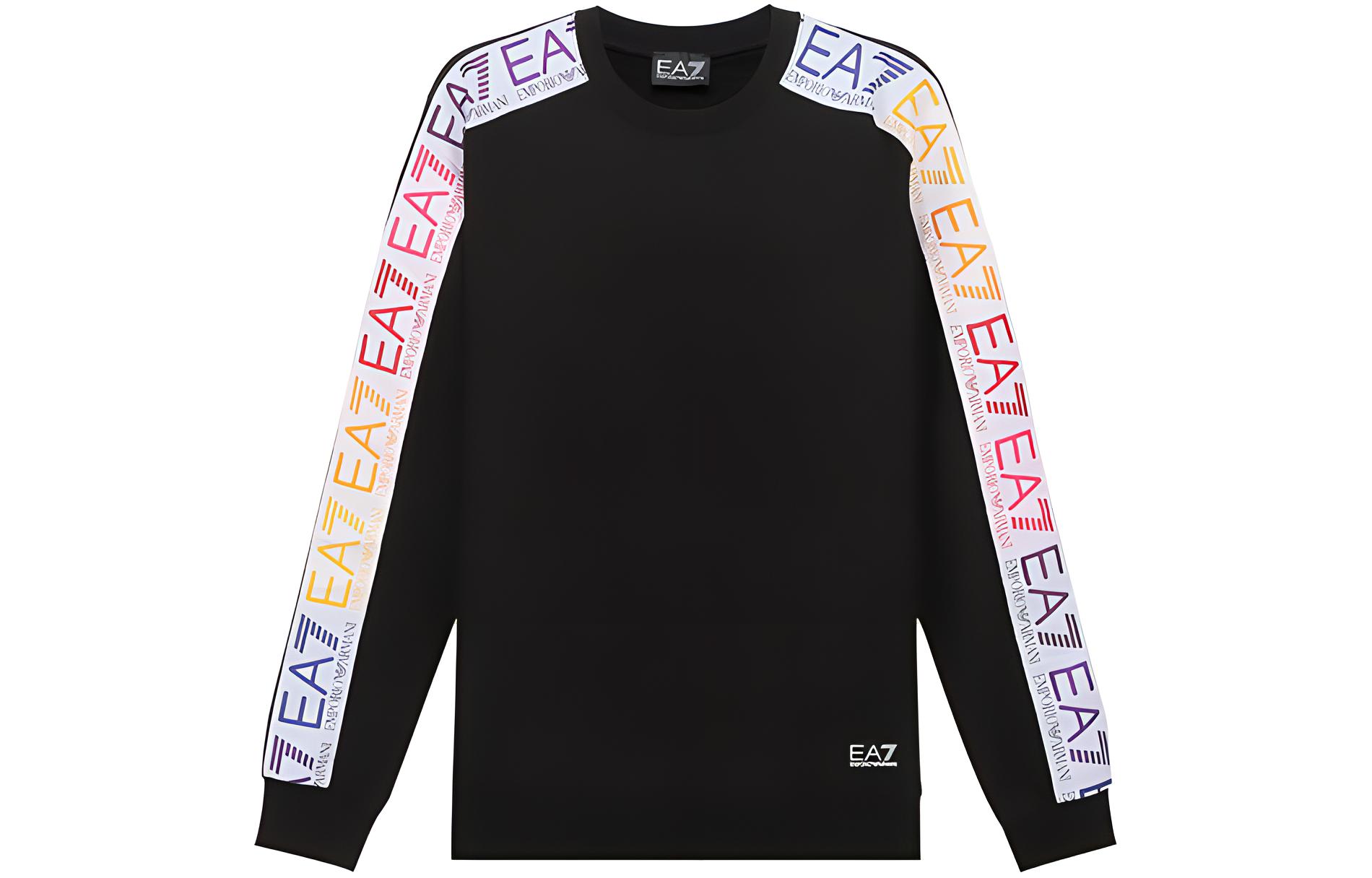 Emporio Armani SS21 Black Crewneck Sweatshirt with Side Letter Logo. 3KPM34-PJ05Z-1200