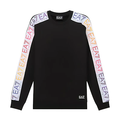 Emporio Armani SS21 Black Crewneck Sweatshirt with Side Letter Logo. 3KPM34-PJ05Z-1200