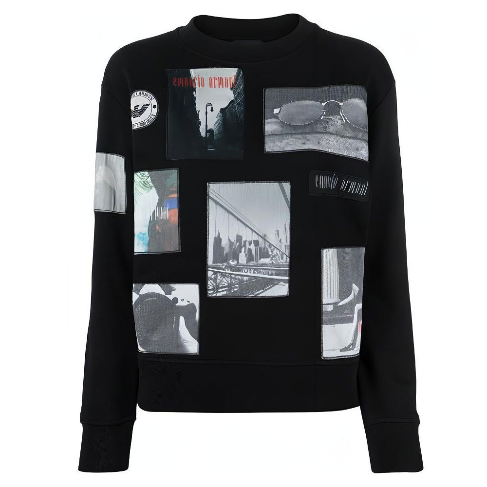 Emporio Armani SS21 Black Crewneck Sweatshirt with Patch Details 8N2M9F2-J60Z-0999