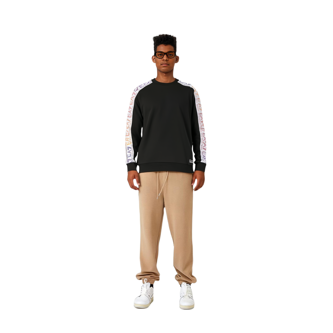 Shop エンポリオアルマーニ SS21 サイドロゴ入りブラッククルーネックスウェットシャツ. 3KPM34-PJ05Z-1200