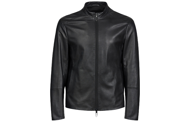 Emporio Armani SS21 Black Leather Jacket with Logo and Zipper Design 51B57P-51P57-999