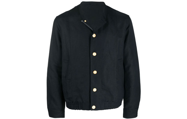 Emporio Armani SS21 Black Linen-Blend Buttoned Aviator Jacket 3K1BM01-NWZZ-0920