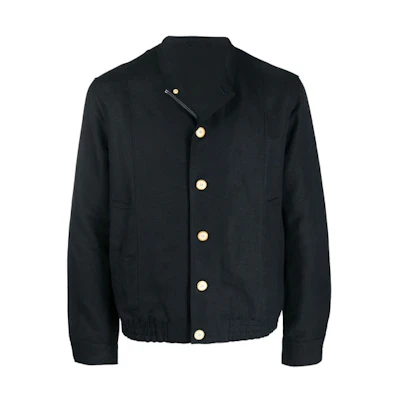 Emporio Armani SS21 Black Linen-Blend Buttoned Aviator Jacket 3K1BM01-NWZZ-0920