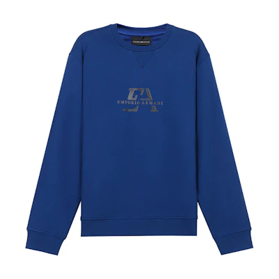 Emporio Armani SS21 Blue Logo Print Crewneck Sweatshirt 3K1MD6-1JTNZ-0921