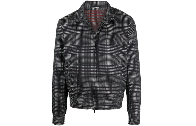Emporio Armani SS21 Checkered Print Zip Bomber Jacket Black A1R290-A1308-011