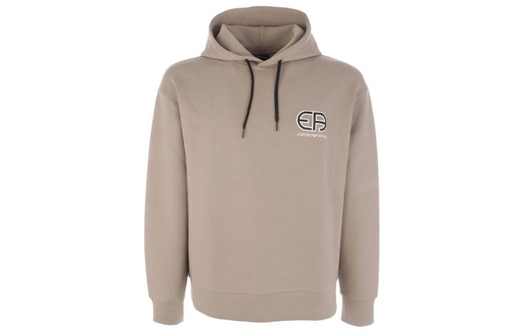 Emporio Armani SS21 Contrast Logo Embroidered Hoodie Beige 3K1MG4-1JHSZ-0151