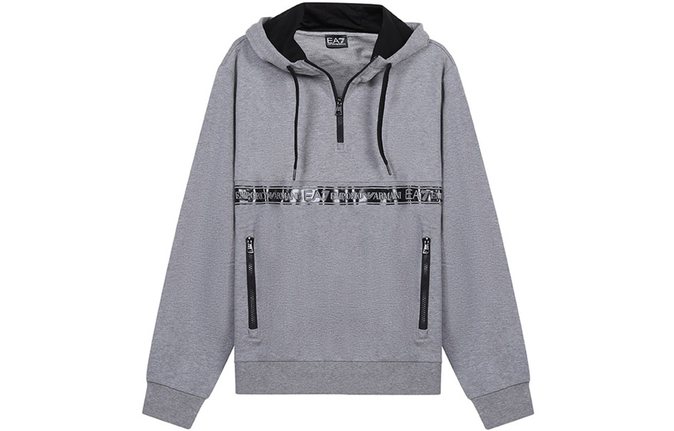Emporio Armani SS21 EA7 Half-Zip Logo Hoodie Mid-Grey Pullover 3KPM26-PJ05Z-3905