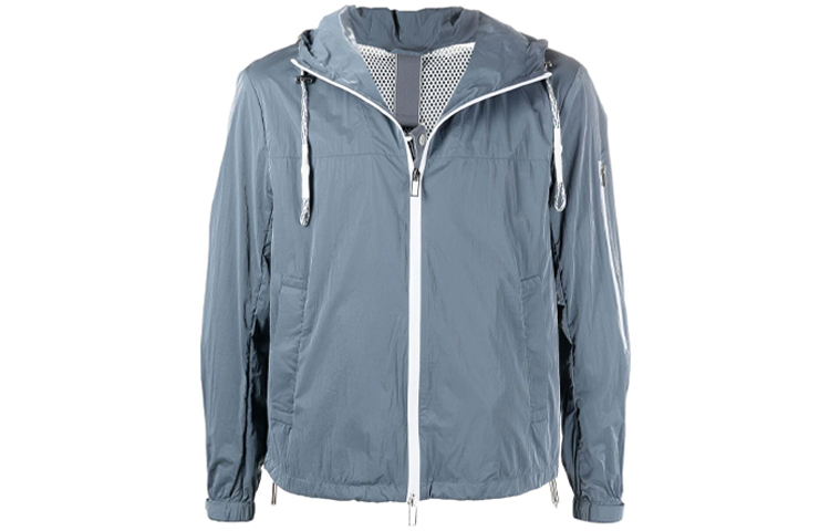 Emporio Armani SS21 Gray Glossy Logo Print Hooded Jacket 3K1BT3-1NZUZ-0668