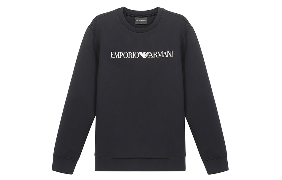 Emporio Armani SS21 Letter Print Navy Blue Crewneck Pullover Sweatshirt Men 6H1MP1-1JDSZ-0929