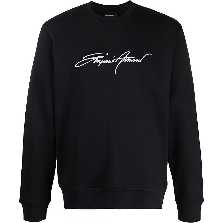 Emporio Armani SS21 Logo Embroidered Black Crewneck Sweater 3K1MD4-1JTNZ-0920