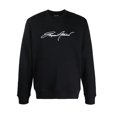 Emporio Armani SS21 Logo Embroidered Black Crewneck Sweater 3K1MD4-1JTNZ-0920