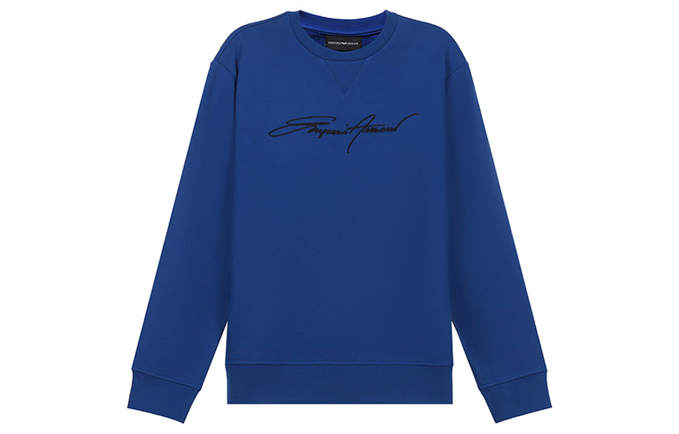 Emporio Armani SS21 Logo Embroidered Crewneck Sweatshirt Blue 3K1MD4-1JTNZ-0921