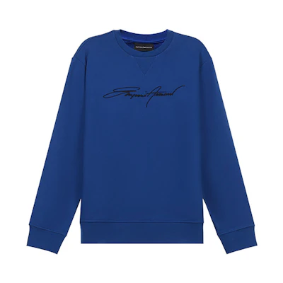 Emporio Armani SS21 Logo Embroidered Crewneck Sweatshirt Blue 3K1MD4-1JTNZ-0921