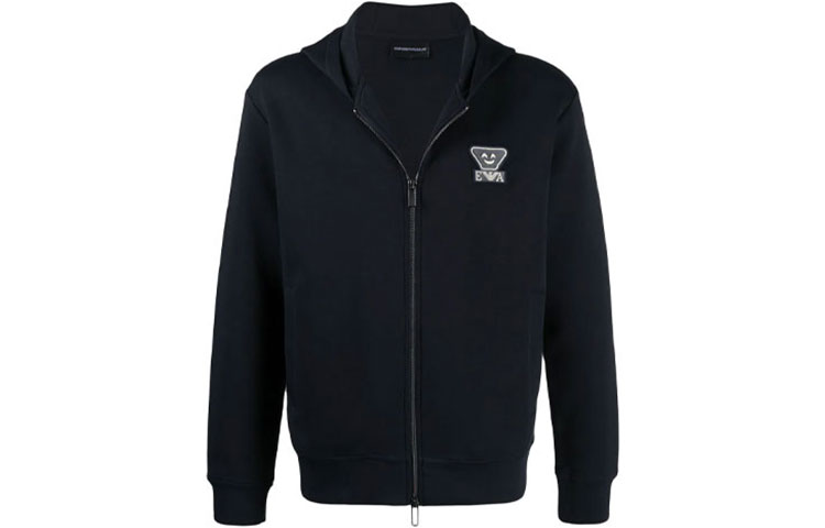 Emporio Armani SS21 Logo Patch Zip Hoodie Jacket Men’s Black 3K1MH8-1JHSZ-0999