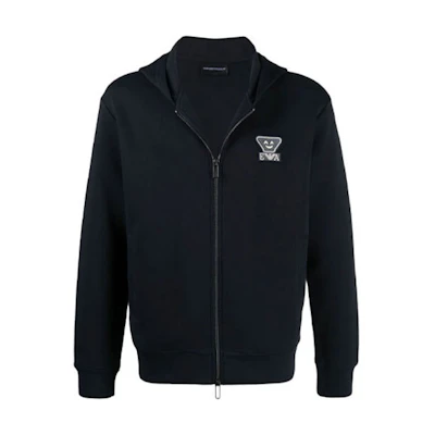 Emporio Armani SS21 Logo Patch Zip Hoodie Jacket Men’s Black 3K1MH8-1JHSZ-0999