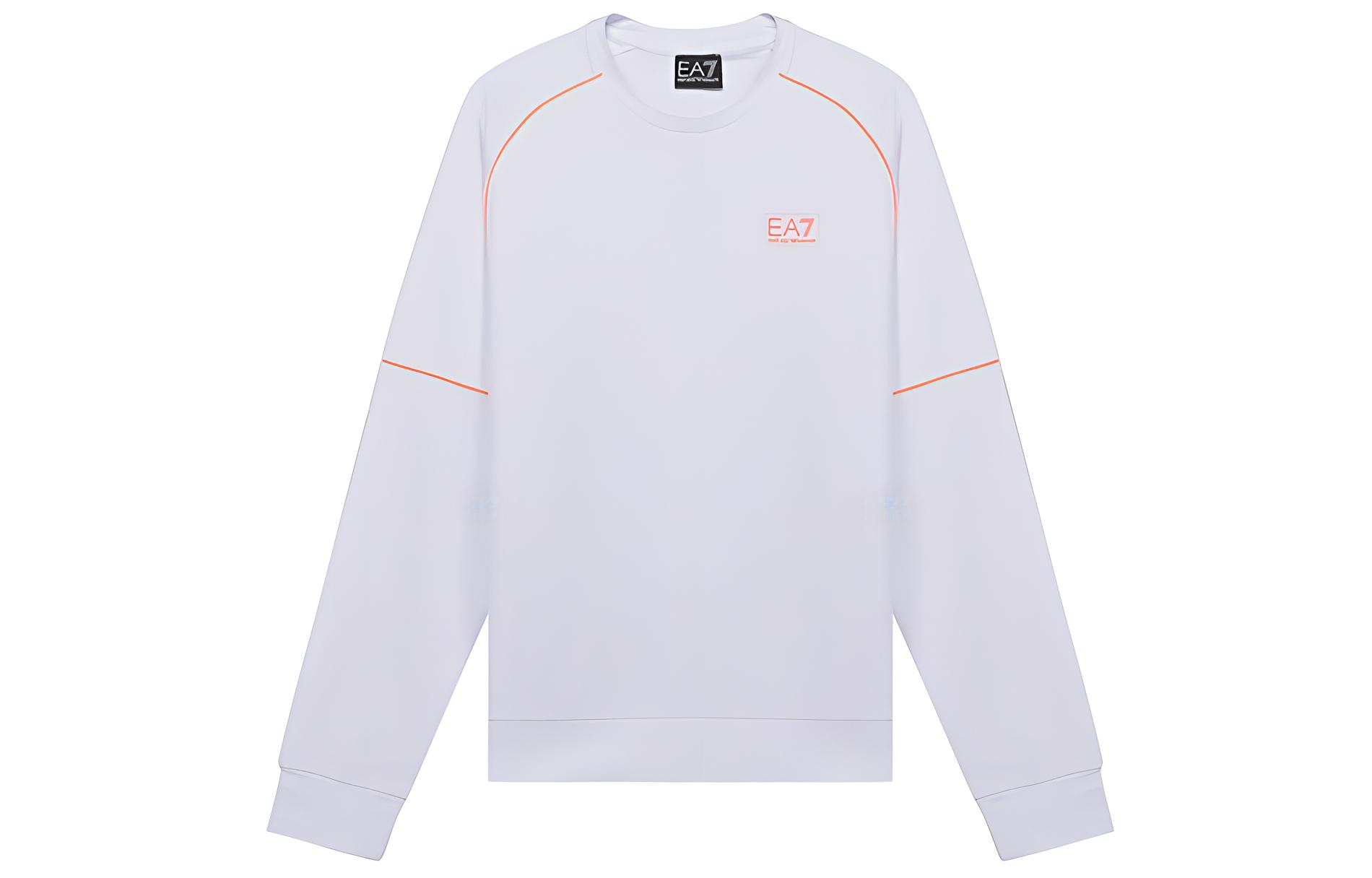 Emporio Armani SS21 Logo Print Contrast Line Pullover Sweatshirt White 3KPM21-PJ05Z-1100