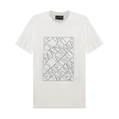 EMPORIO ARMANI SS21 Logo Print Cotton Crewneck T-Shirt Men’s White 3K1TM1-1JDXZ-0101