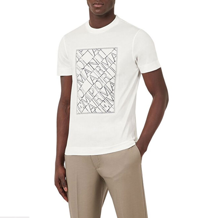 Shop EMPORIO ARMANI SS21 Logo印花純棉圓領短袖男士白色T恤 3K1TM1-1JDXZ-0101