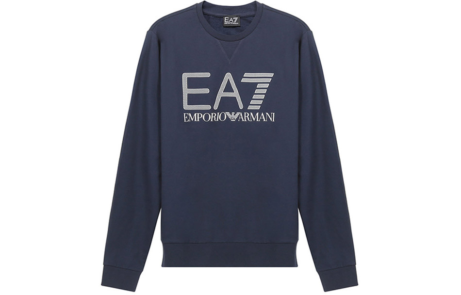 Emporio Armani SS21 Logo Print Crewneck Pullover Sweatshirt Navy Blue Men 3KPM60-PJ05Z-1554