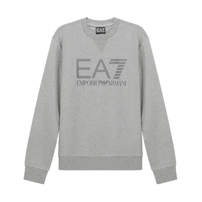 Emporio Armani SS21 Logo Print Crewneck Sweatshirt Grey Mens 3KPM60-PJ05Z-3905