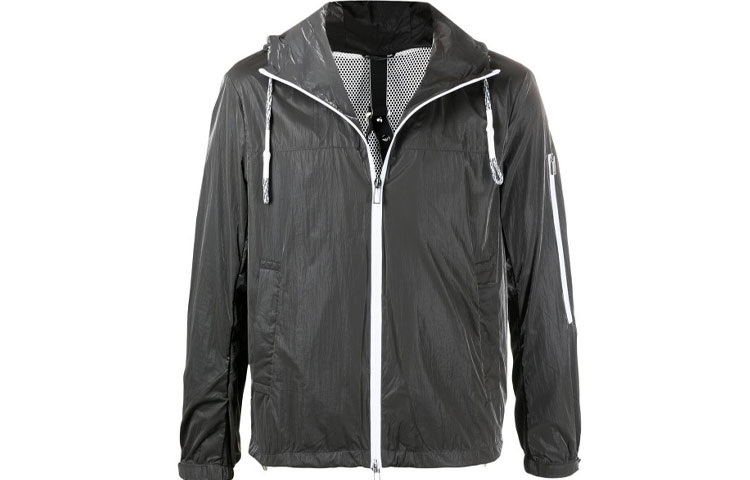 Emporio Armani SS21 Logo Print High-Shine Hooded Jacket Men’s Grey 3K1BT3-1NZUZ-0679