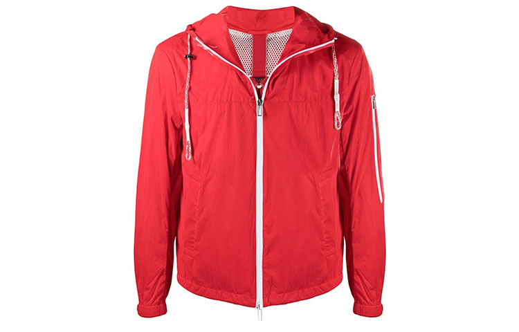 Emporio Armani SS21 Red Glossy Logo Print Hooded Jacket for Men 3K1BT31-NZUZ-0356