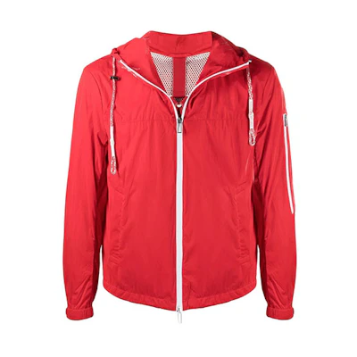 Emporio Armani SS21 Red Glossy Logo Print Hooded Jacket for Men 3K1BT31-NZUZ-0356