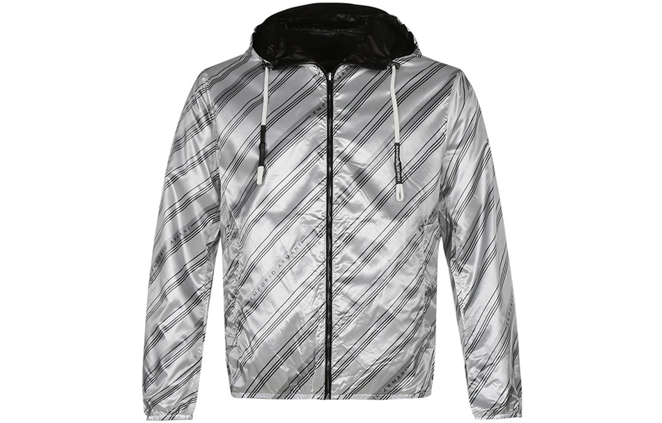Emporio Armani SS21 Silver Lightweight Reversible Hooded Logo Jacket 3K1BS3-1NZMZ-F111