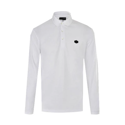 Emporio Armani SS21 White Loose Fit Long Sleeve Polo Shirt with Front Print 6G1FN3-JBQZ-F126