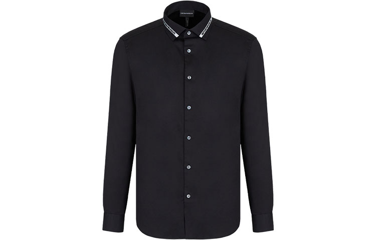 Emporio Armani SS22  Black Cotton Long Sleeve Collared Shirt 3L1CD4-1NBNZ-0047