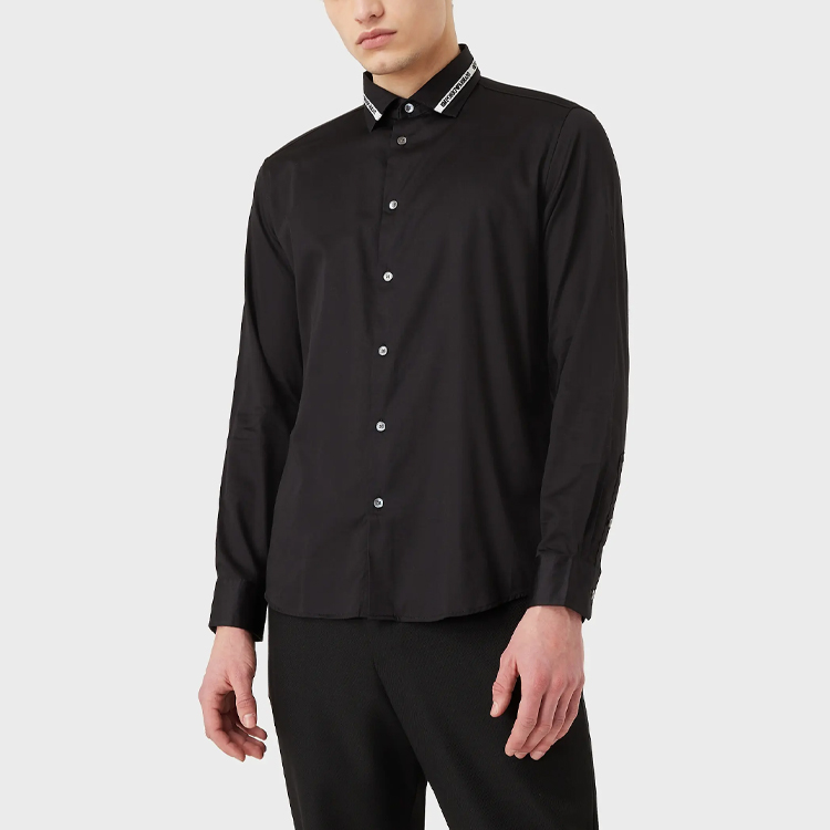 Shop Kemeja Lengan Panjang Emporio Armani SS22 Hitam Katun 3L1CD4-1NBNZ-0047