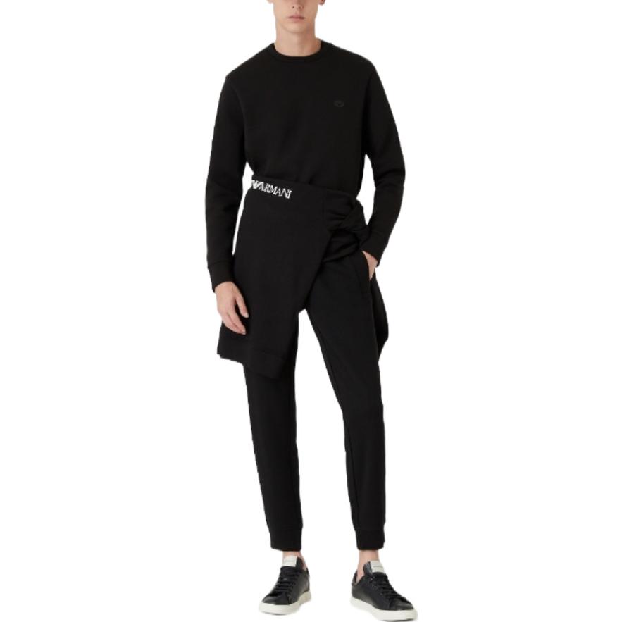 Shop EMPORIO ARMANI SS22  Black Crewneck Logo Sweatshirt Long Sleeve Pullover. 8N1MD1-1JHSZ-0999