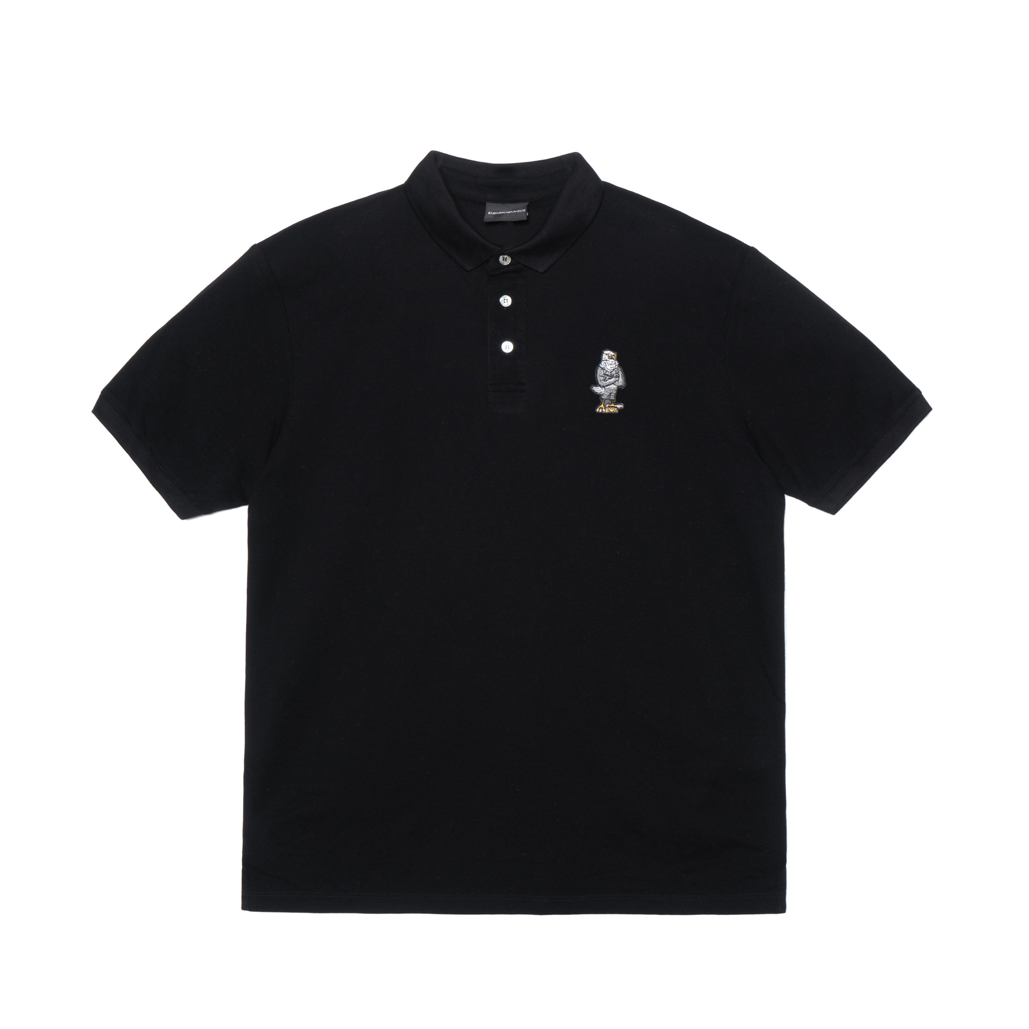 EMPORIO ARMANI SS22  Black Embroidered Pattern Polo Shirt Short Sleeve. 3L1FAU-1JTKZ-0999