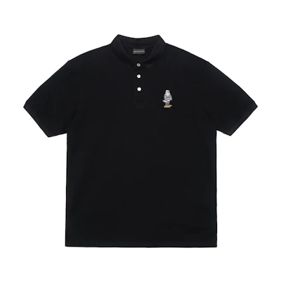 EMPORIO ARMANI SS22 Black Embroidered Pattern Polo Shirt Short Sleeve. 3L1FAU-1JTKZ-0999
