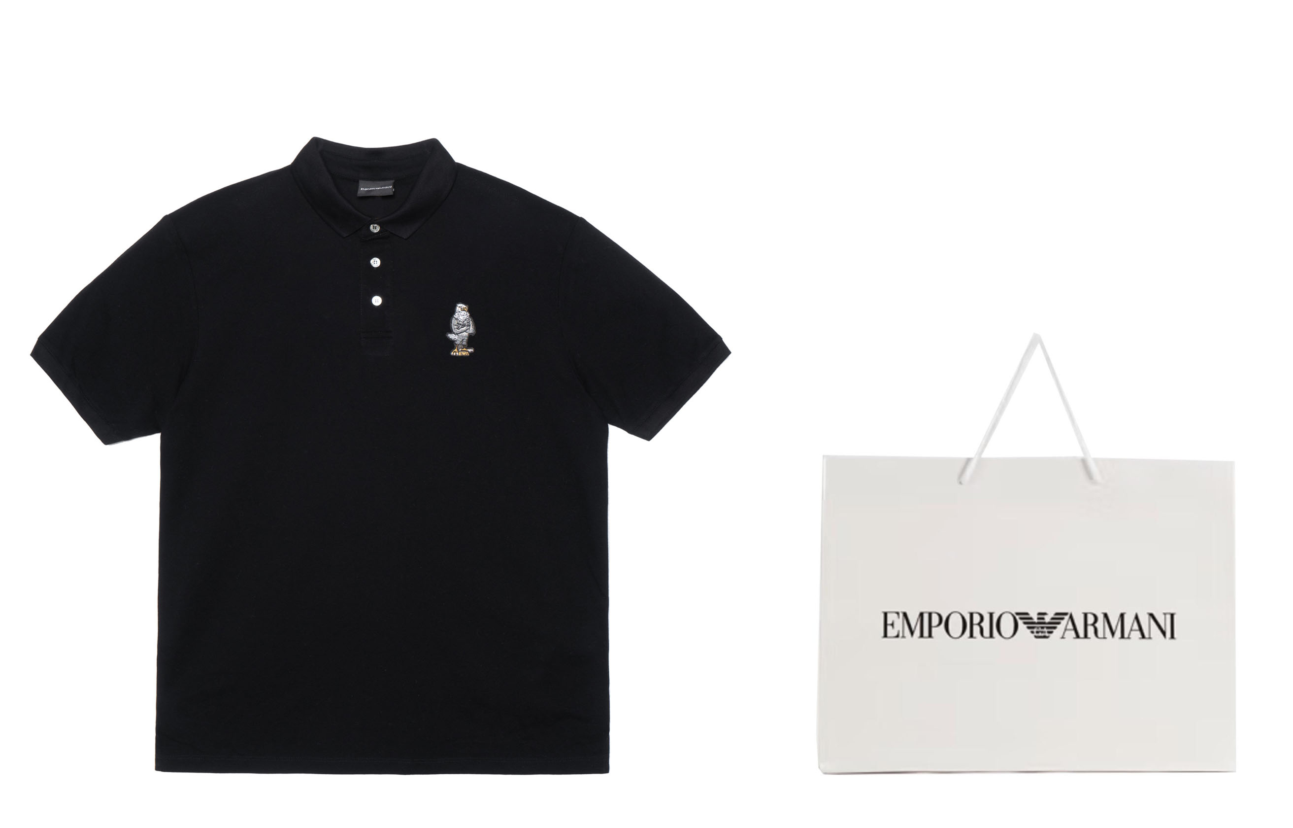 Shop EMPORIO ARMANI SS22 ブラック 刺繍柄 ポロシャツ 半袖 3L1FAU-1JTKZ-0999