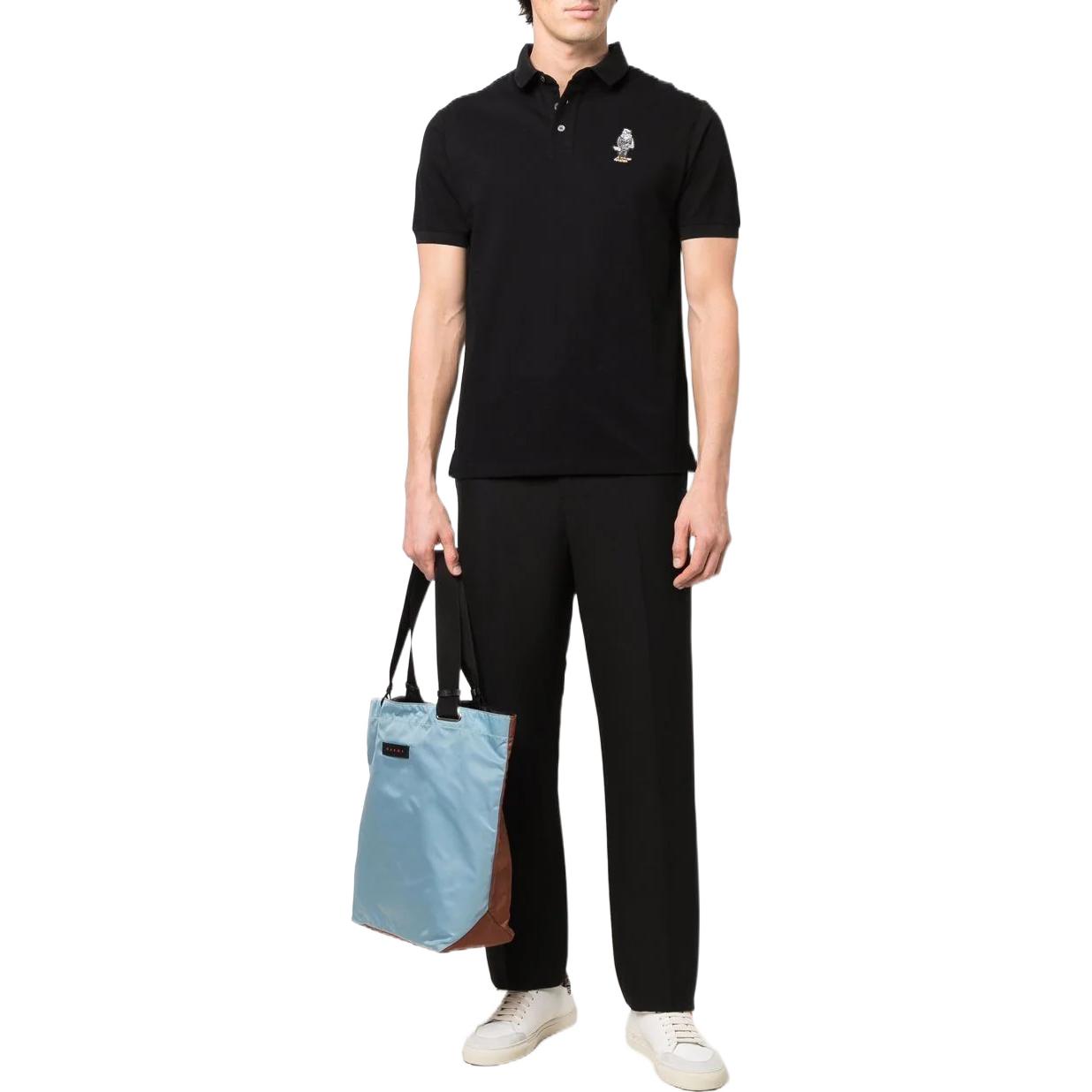 Purchase EMPORIO ARMANI SS22 ブラック 刺繍柄 ポロシャツ 半袖 3L1FAU-1JTKZ-0999