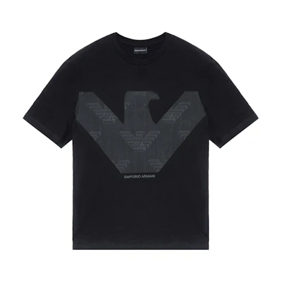 EMPORIO ARMANI SS22 Black Graphic Print Cotton Short Sleeve T-Shirt 3L1TFF-1JPZZ-0999
