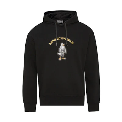 Emporio Armani SS22 Black Hoodie with Eagle Logo. 3L1MFL-1JWPZ-0999
