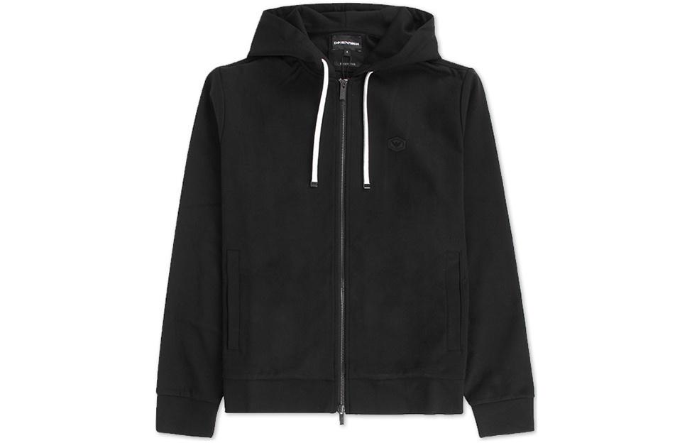 Buy EMPORIO ARMANI SS22  Black Zip-Up Hoodie Jacket with Hood. 8N1MG0-1JBTZ-0999