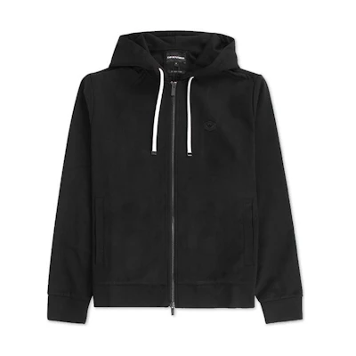 EMPORIO ARMANI SS22 Black Zip-Up Hoodie Jacket with Hood. 8N1MG0-1JBTZ-0999